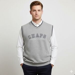 Chaps Ralph Lauren  Light Gray V-Neck Men's Sweater Vest